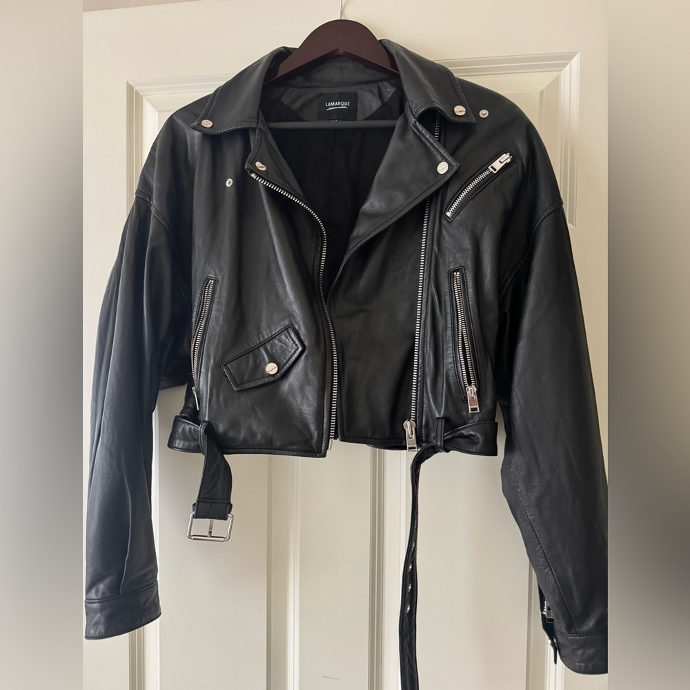 Lamarque Black Cropped Leather Jacket